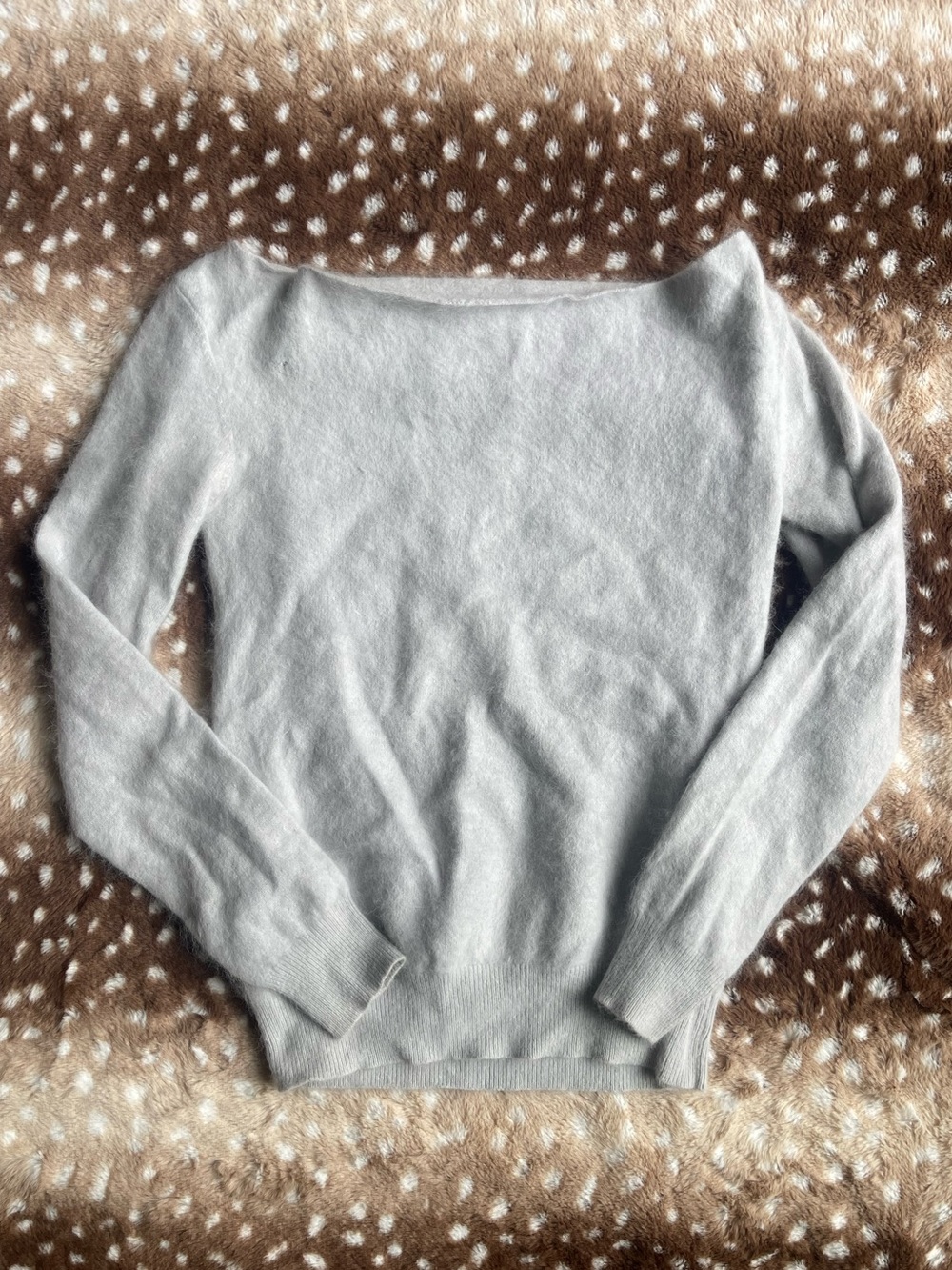 Grey Angora off the shoulder knit